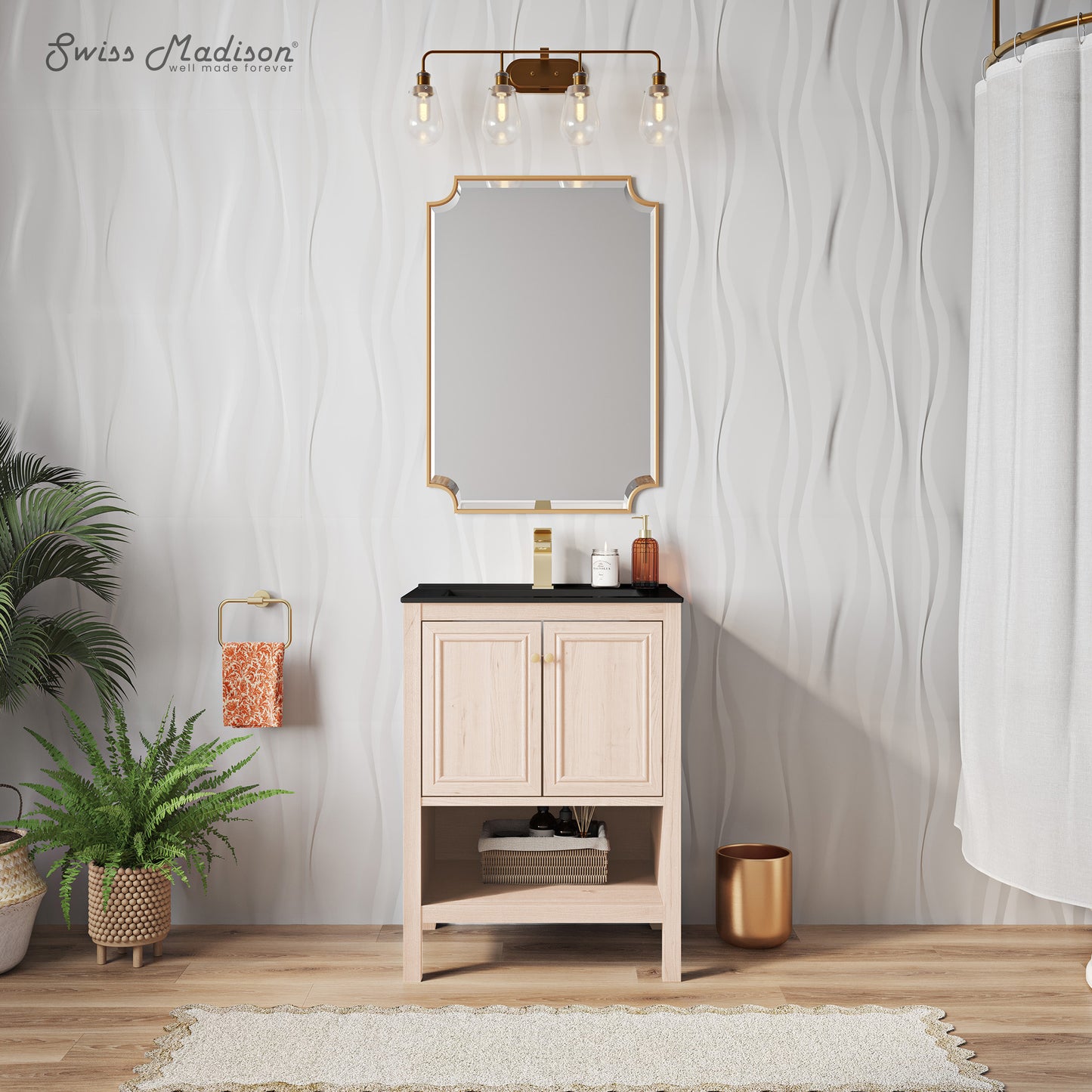 Swiss Madison, Chateau 24" Freestanding Bathroom Vanity in White Oak with Black Sink Top
