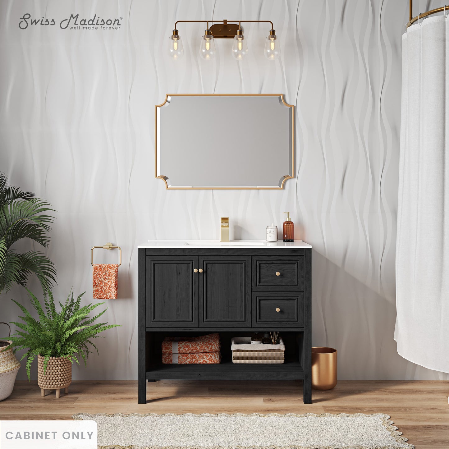 Swiss Madison, Chateau 36" Freestanding Bathroom Vanity Cabinet without Top in Black Oak