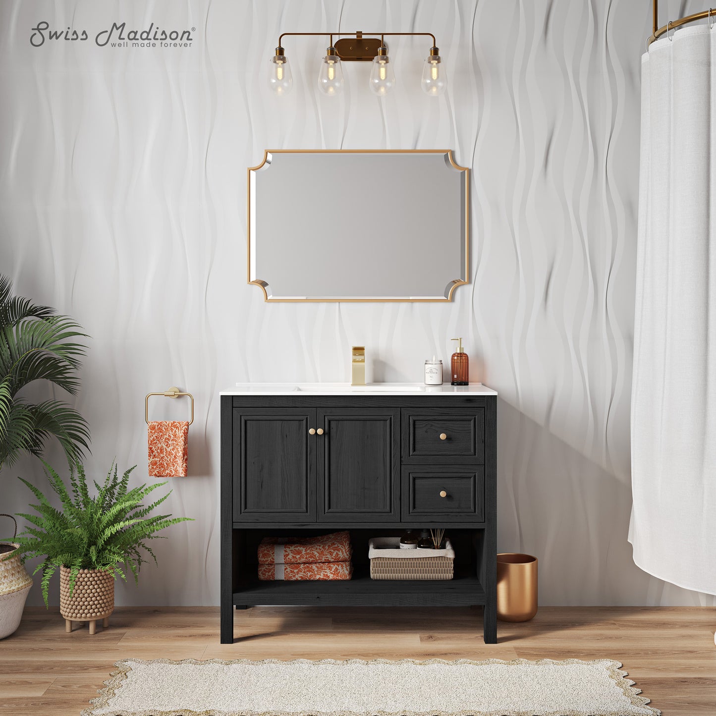 Swiss Madison, Chateau 36" Freestanding Bathroom Vanity in Black Oak with Sink Top