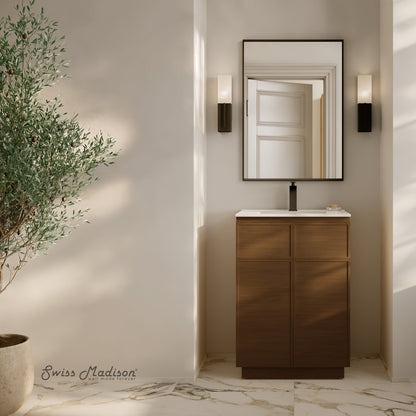 Swiss Madison, St. Tropez 24" Freestanding Bathroom Vanity in Brown Oak with Sink Top