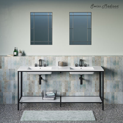 Swiss Madison, Pierre 72 Double, Freestanding, Open Shelf, Matte Black Metal Frame Bathroom Vanity