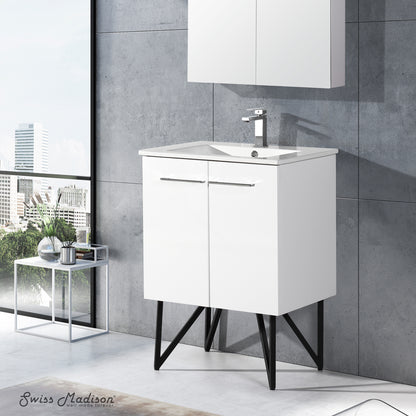 Swiss Madison, Annecy 24" Freestanding Bathroom Vanity in White with Sink Top