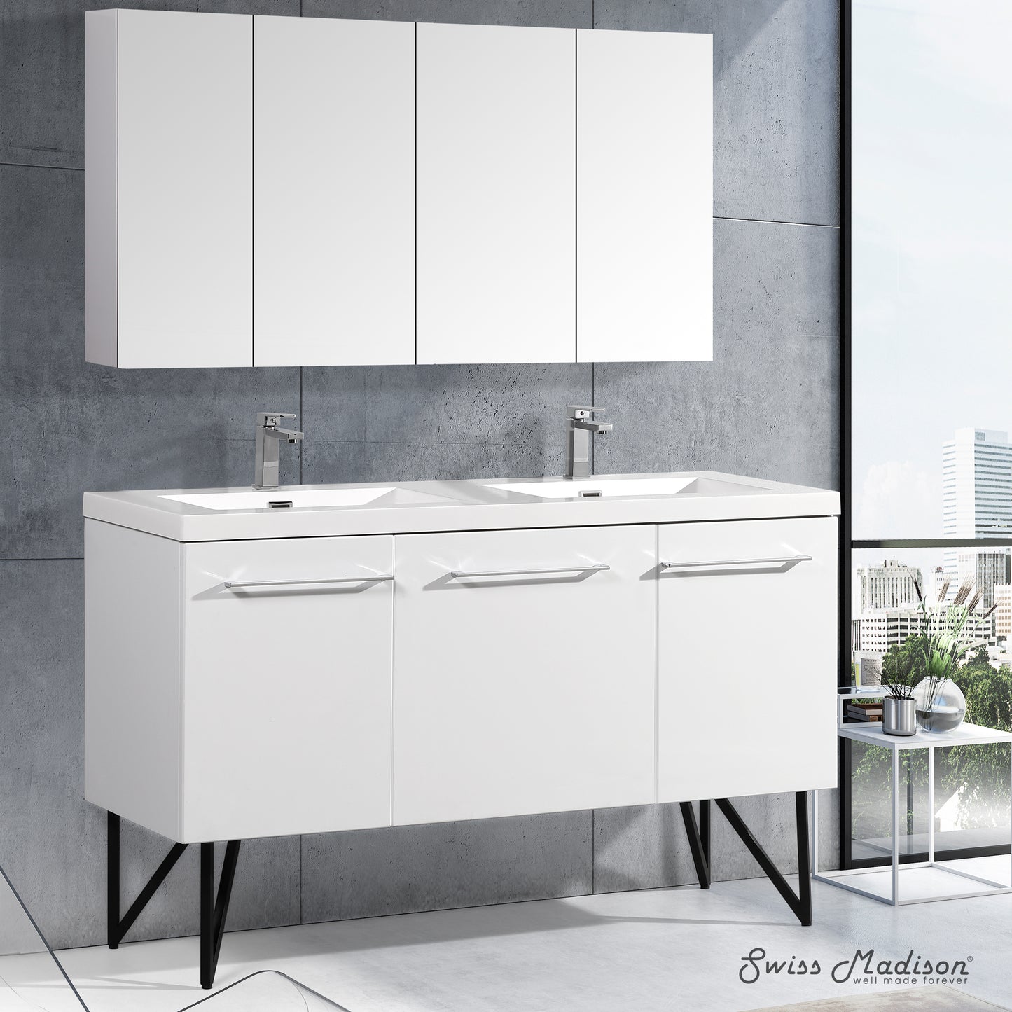Swiss Madison, Annecy 60" Freestanding Bathroom Vanity in White with Sink Top