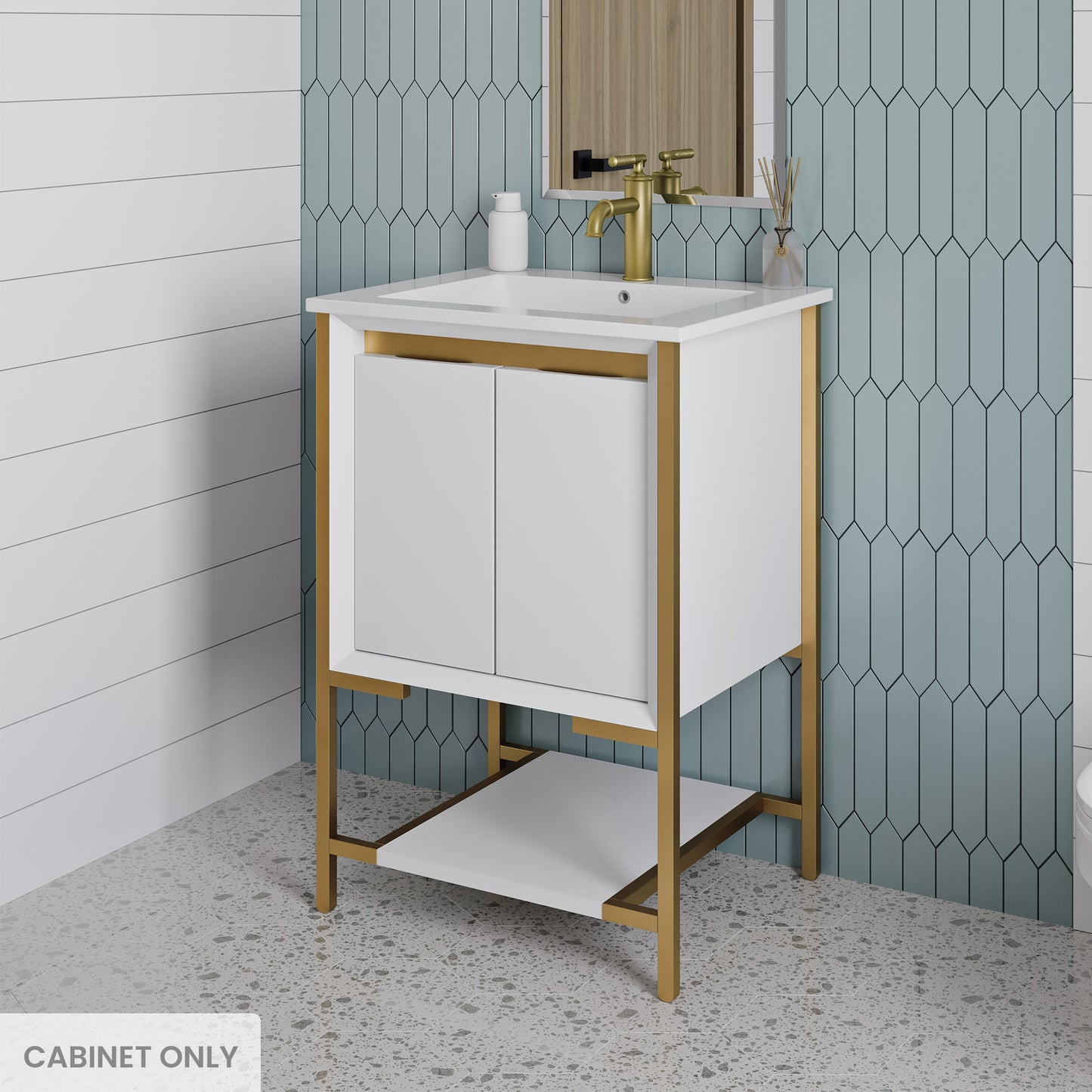 Swiss Madison, Marseille 24 Bathroom Vanity in White and Brushed Gold Cabinet Only (SM-BV217WBG)