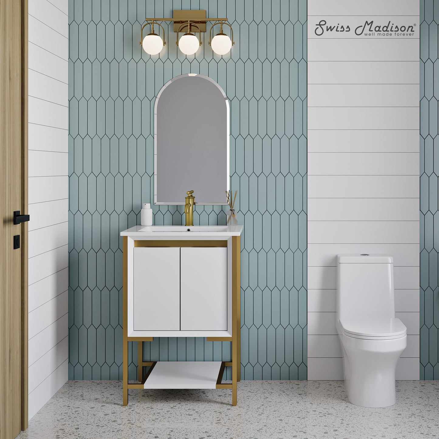 Swiss Madison, Marseille 24" Bathroom Vanity in White and Brushed Gold