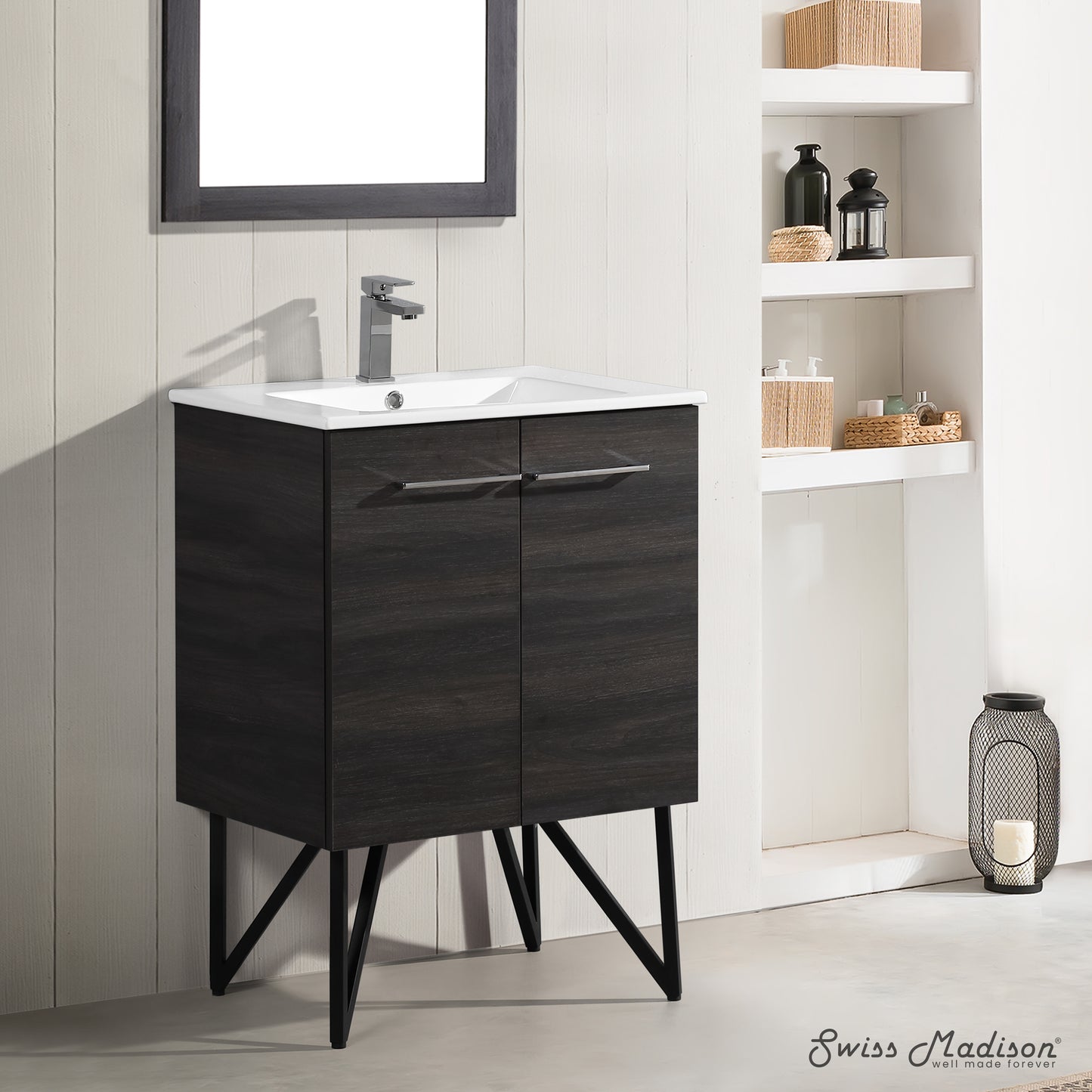 Swiss Madison, Annecy 24" Freestanding Bathroom Vanity in Black Walnut with Sink Top