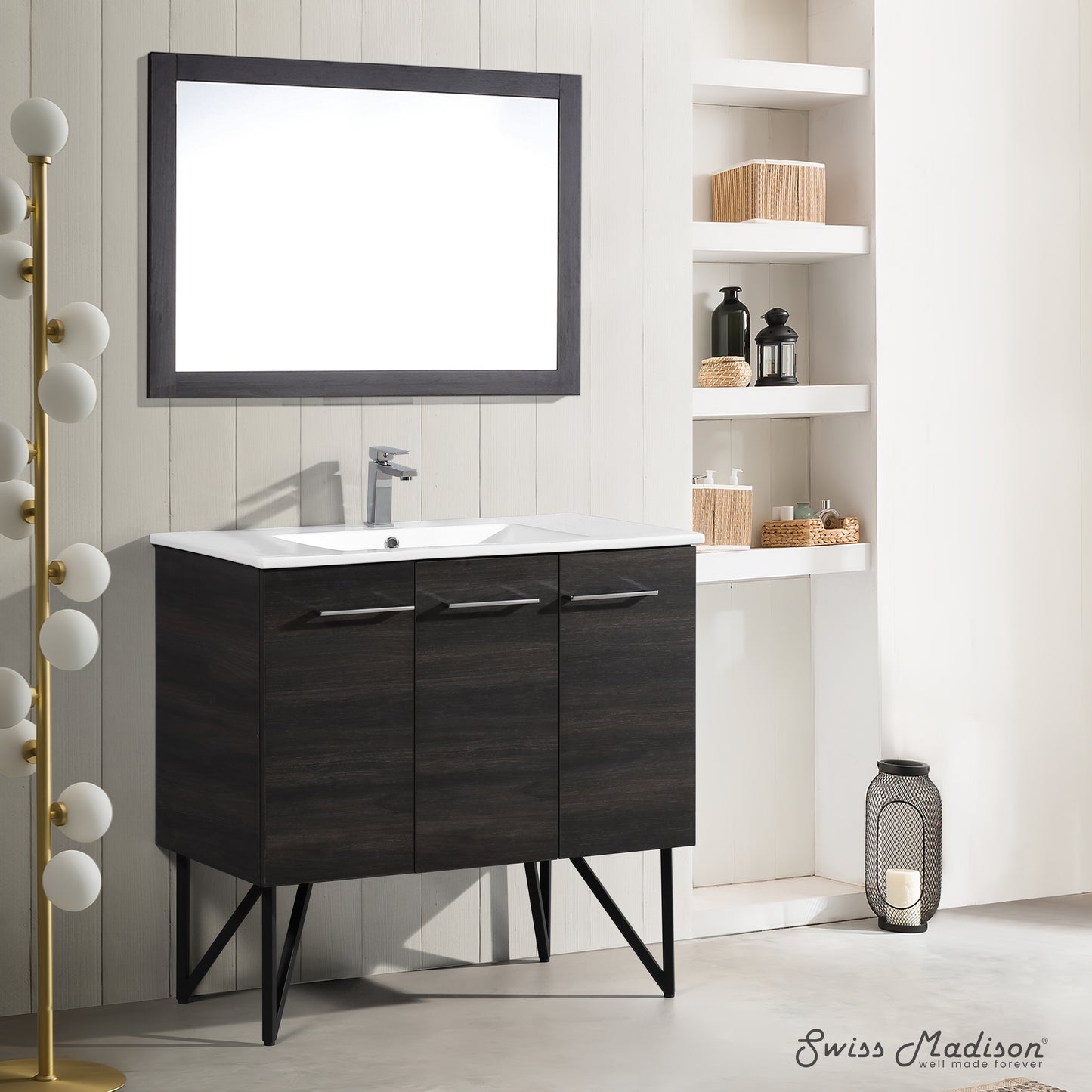 Swiss Madison, Annecy 36" Freestanding Bathroom Vanity in Black Walnut with Sink Top