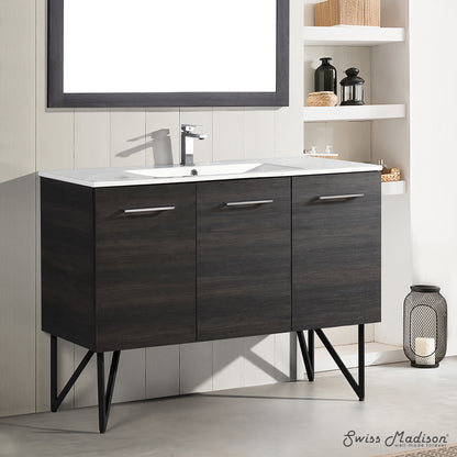 Swiss Madison, Annecy 48" Freestanding Bathroom Vanity in Black Walnut with Sink Top