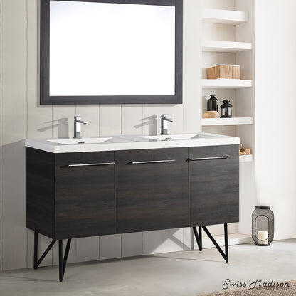 Swiss Madison, Annecy 60" Freestanding Bathroom Vanity in Black Walnut with Sink Top