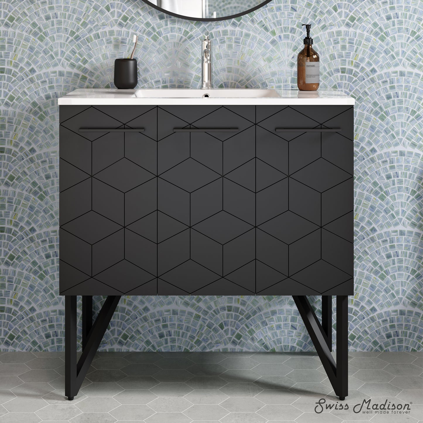 Swiss Madison, Annecy 36" Freestanding Bathroom Vanity in Phantom Black with Sink Top