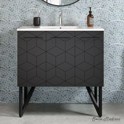 Swiss Madison, Annecy 36" Freestanding Bathroom Vanity in Phantom Black with Sink Top