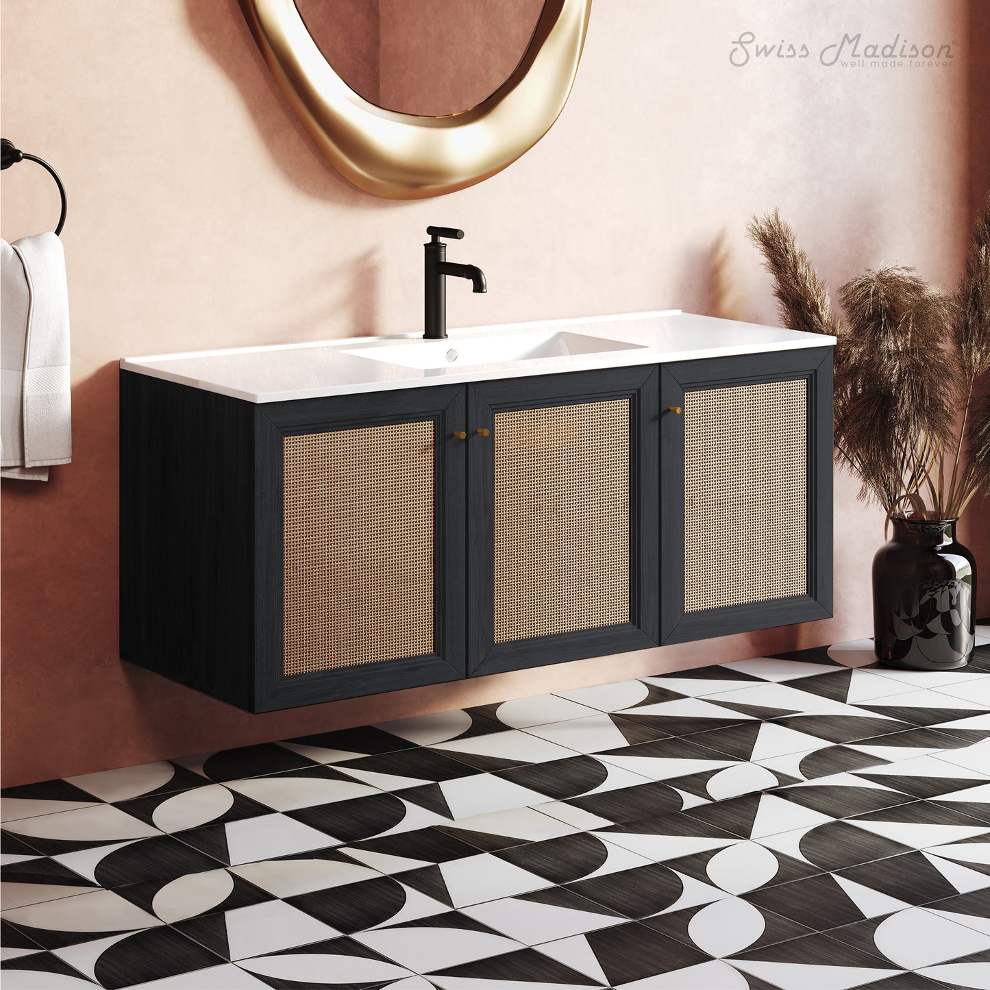 Swiss Madison, Classe 48" Wall-Mounted Bathroom Vanity in Black Oak