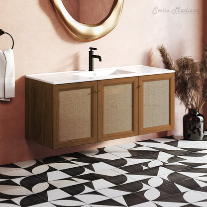 Swiss Madison, Classe 48" Wall-Mounted Bathroom Vanity in Brown Oak