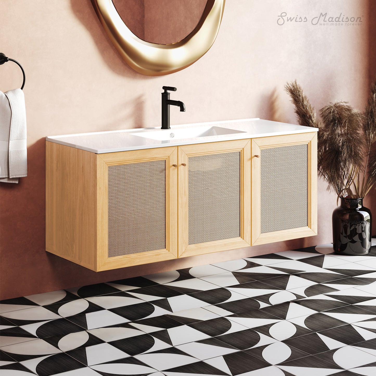 Swiss Madison, Classe 48" Wall-Mounted Bathroom Vanity in Natural Oak