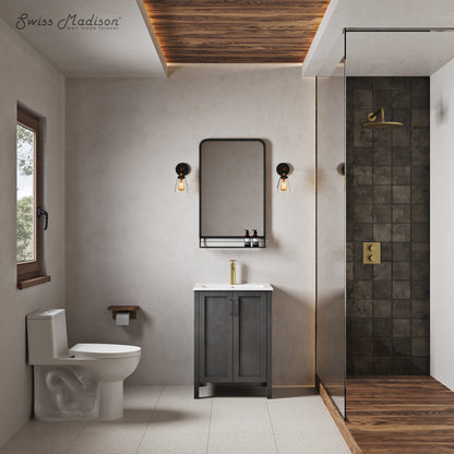 Swiss Madison, Avallon 24" Freestanding Bathroom Vanity in Black with Sink Top