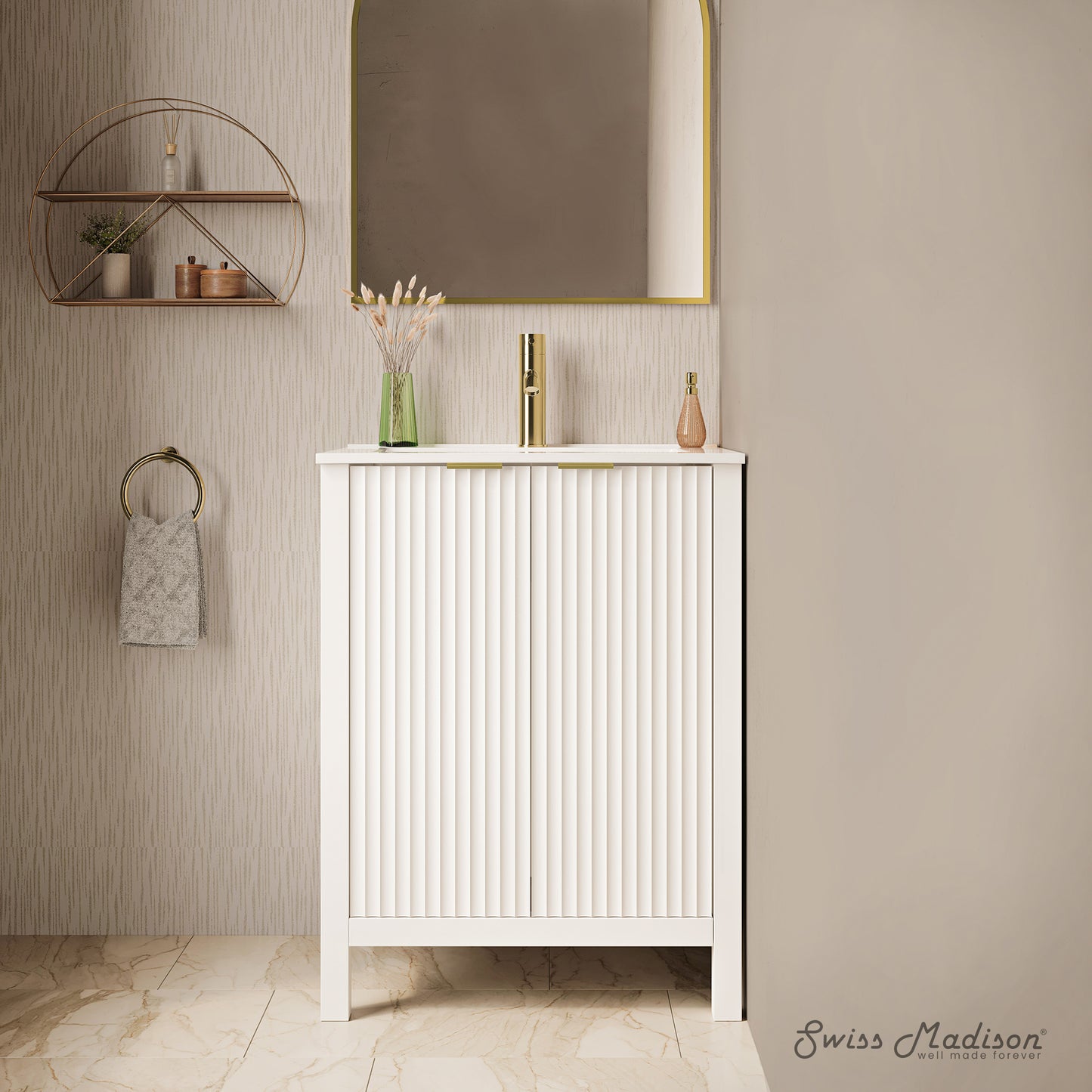 Swiss Madison, Bastille 24" Freestanding Bathroom Vanity in White with Sink Top