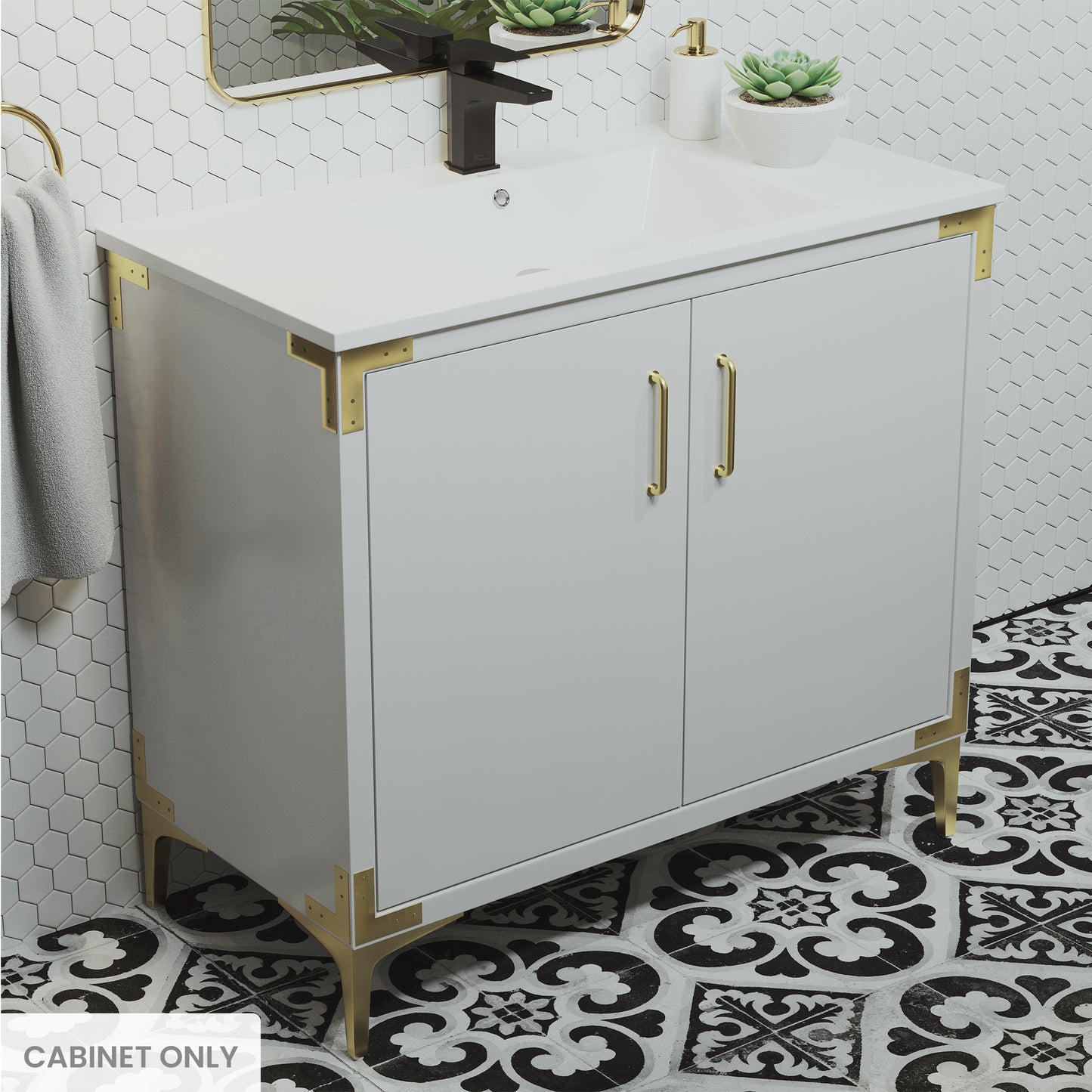 Swiss Madison, Voltaire 36" Single, Bathroom Vanity in White with Gold Hardware - Cabinet Only