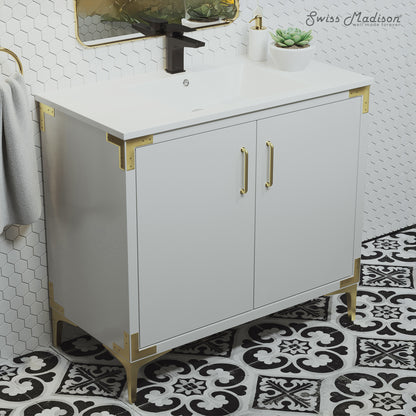 Swiss Madison, Voltaire 36" Freestanding Bathroom Vanity in White with Sink Top