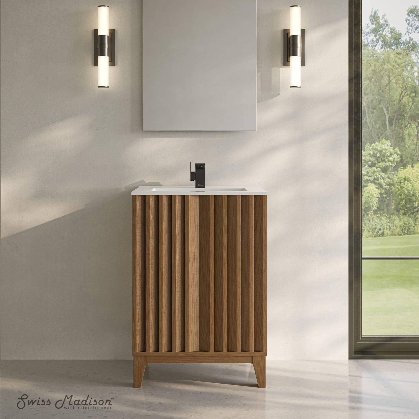 Swiss Madison, Troyes 24" Freestanding Bathroom Vanity in Brown Oak with Sink Top