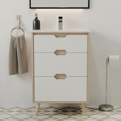 Swiss Madison, Brusque 24" Freestanding Bathroom Vanity in Natural Oak with Sink Top