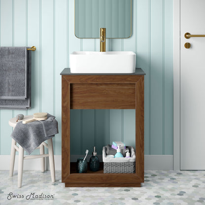 Swiss Madison, Rennes 24" Reclaimed Wood Vanity in Walnut with Slate Countertop and Single Hole Vessel Sink