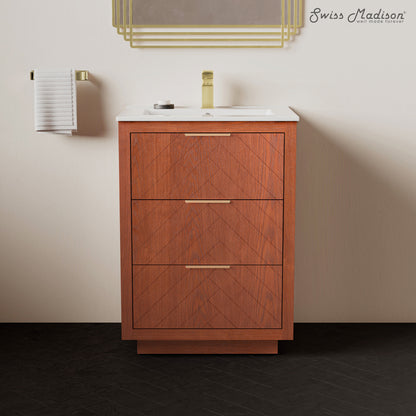 Swiss Madison, Daxton 24" Freestanding Bathroom Vanity in Brown Oak with Sink Top