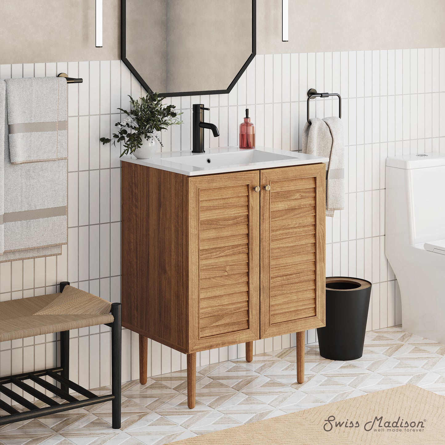 Swiss Madison, Bron 24" Freestanding Bathroom Vanity in Golden Oak with Sink Top