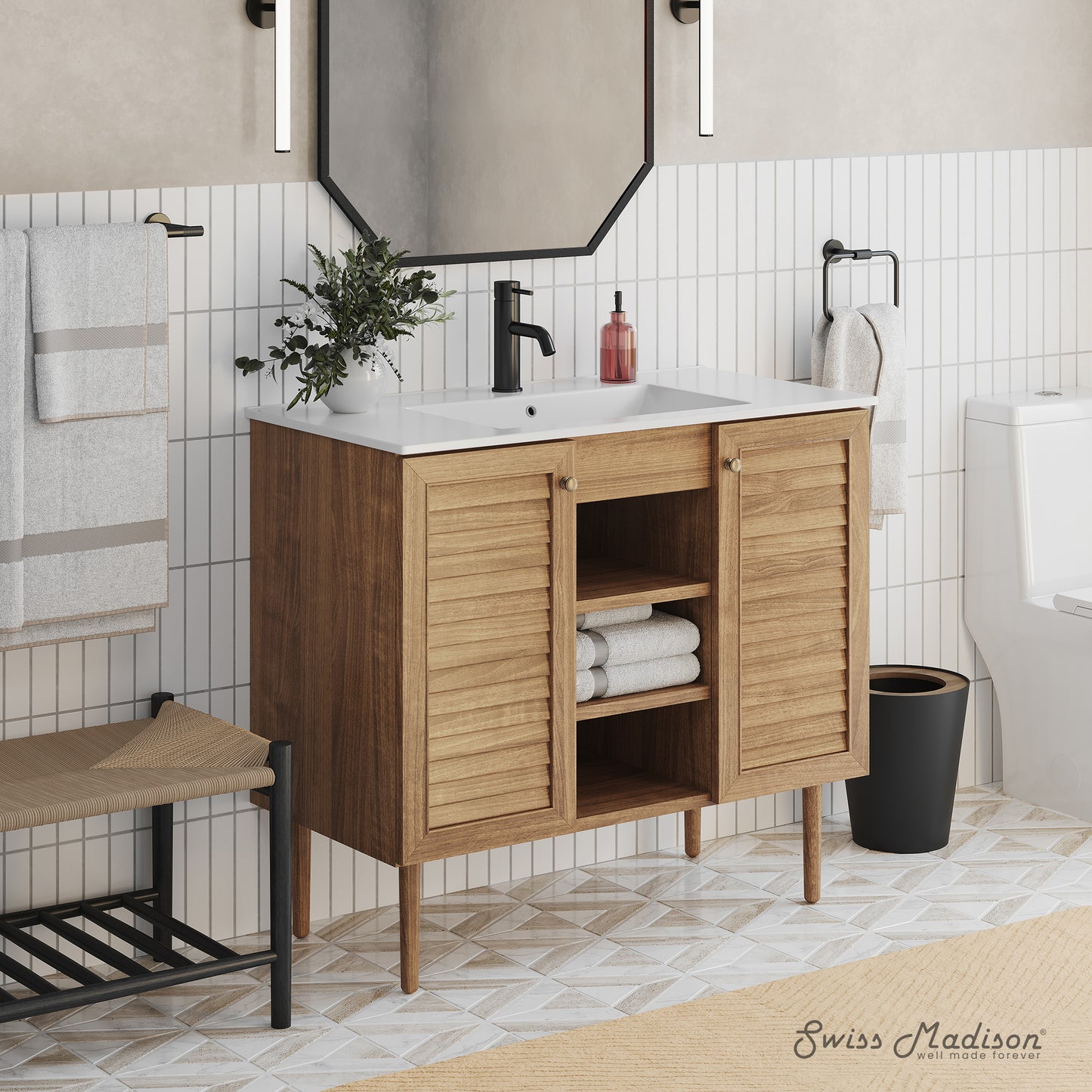 Swiss Madison, Bron 36" Freestanding Bathroom Vanity in Golden Oak with Sink Top