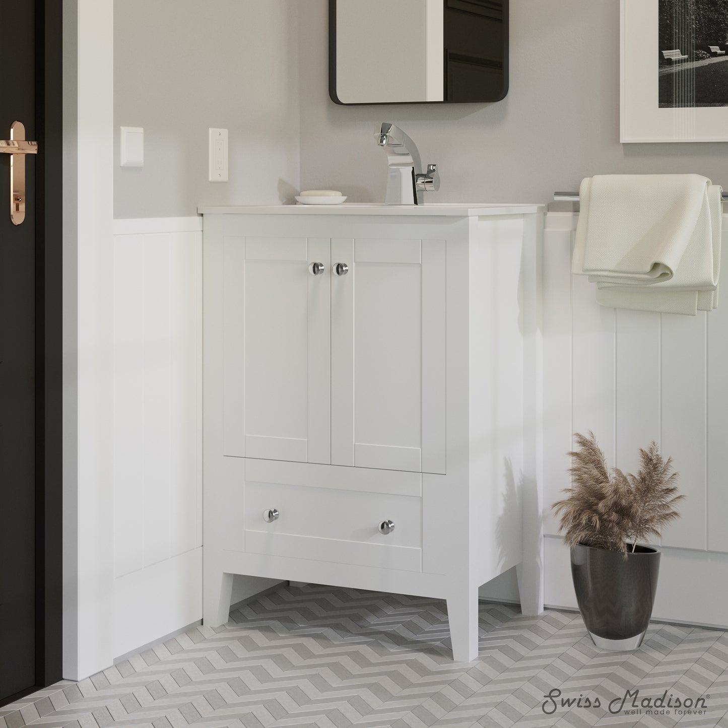 Swiss Madison, Cannes 24" Freestanding Bathroom Vanity in White with Sink Top