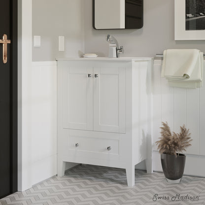 Swiss Madison, Cannes 24" Freestanding Bathroom Vanity in White with Sink Top