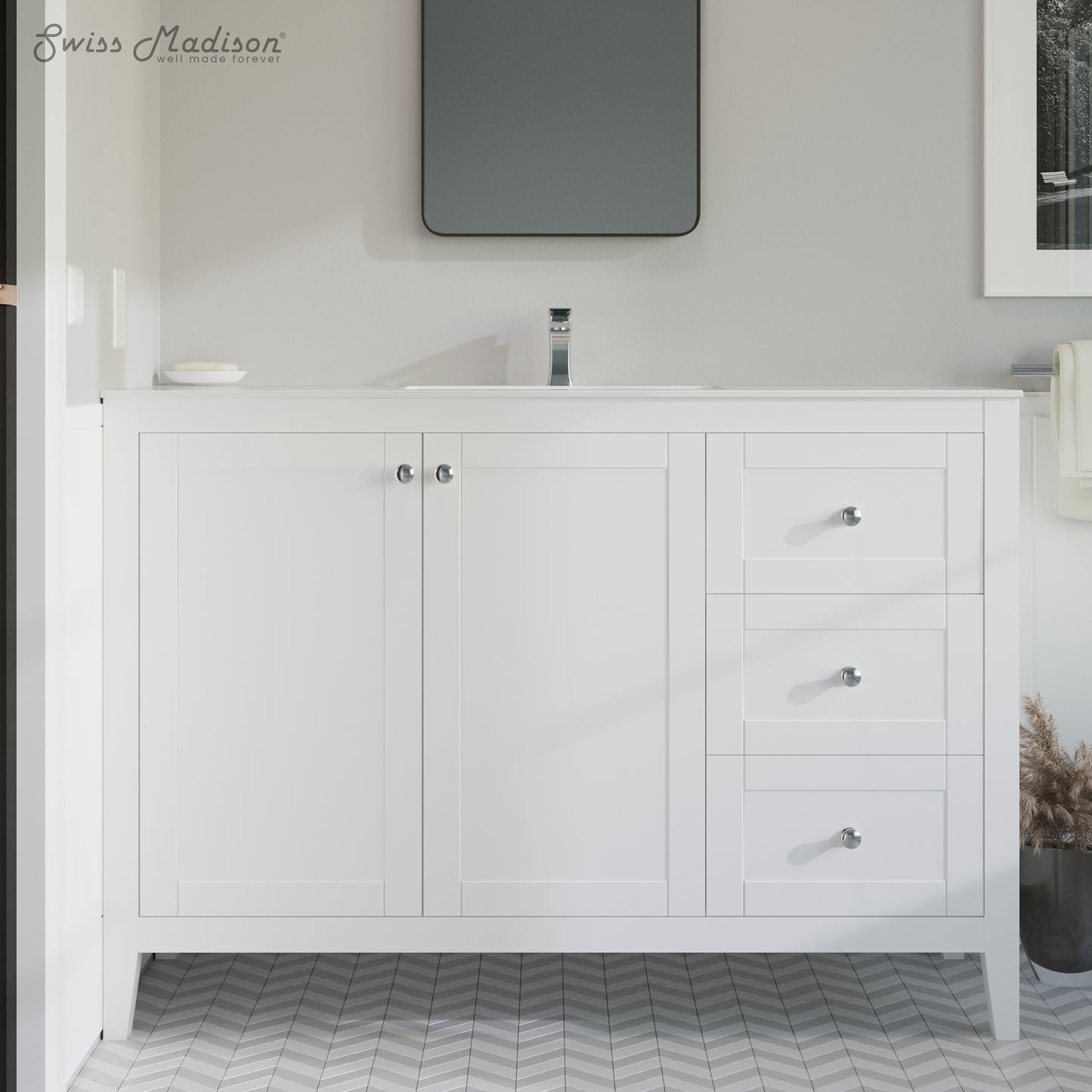 Swiss Madison, Cannes 48 Single, Two Doors, Three Drawers, Bathroom Vanity