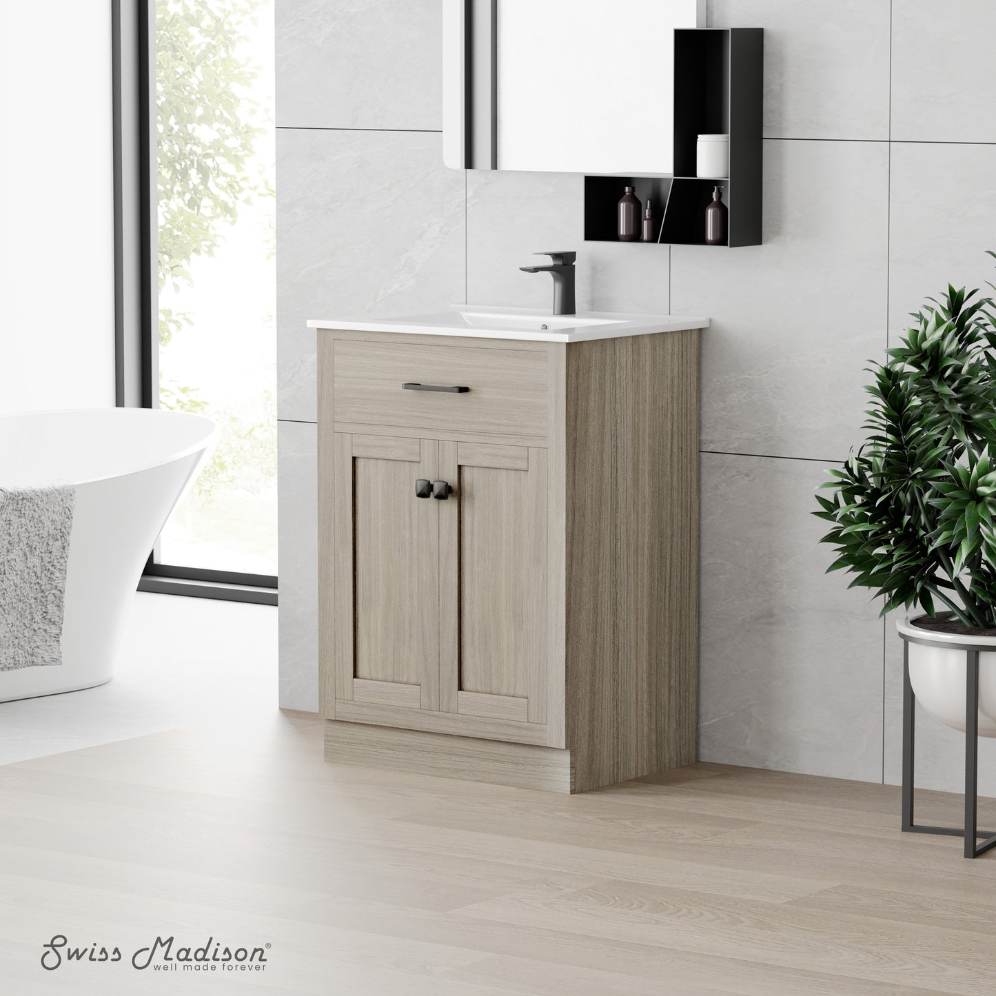 Swiss Madison, Burdon 24" Freestanding Bathroom Vanity in Weathered Oak with Sink Top