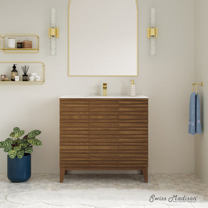 Swiss Madison, Cascade 36" Brown oak Bath Vanity With White Ceramic Sink Top
