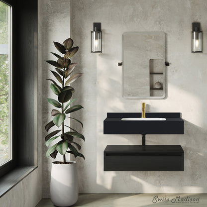 Swiss Madison, Avancer 36" Wall-Mounted Bathroom Vanity in Black Oak with Black Marble Sink Top