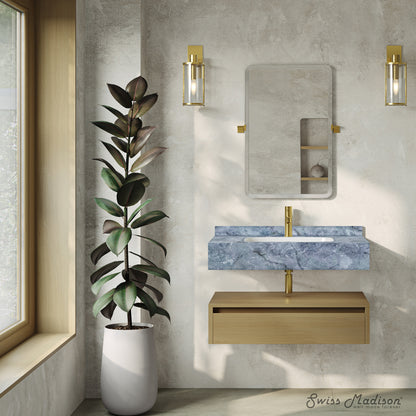Swiss Madison, Avancer 36" Wall-Mounted Bathroom Vanity in Natural Oak with Blue Celeste Sink Top