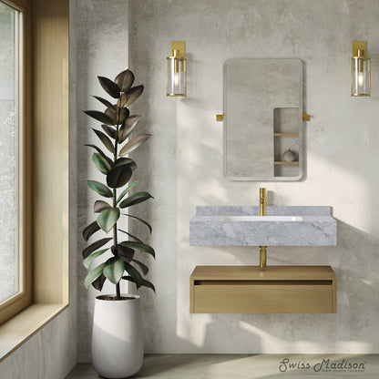 Swiss Madison, Avancer 36" Wall-Mounted Bathroom Vanity in Natural Oak with Storm Grey Sink Top