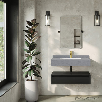 Swiss Madison, Avancer 36" Wall-Mounted Bathroom Vanity in Black Oak with Charcoal Grey Sink Top