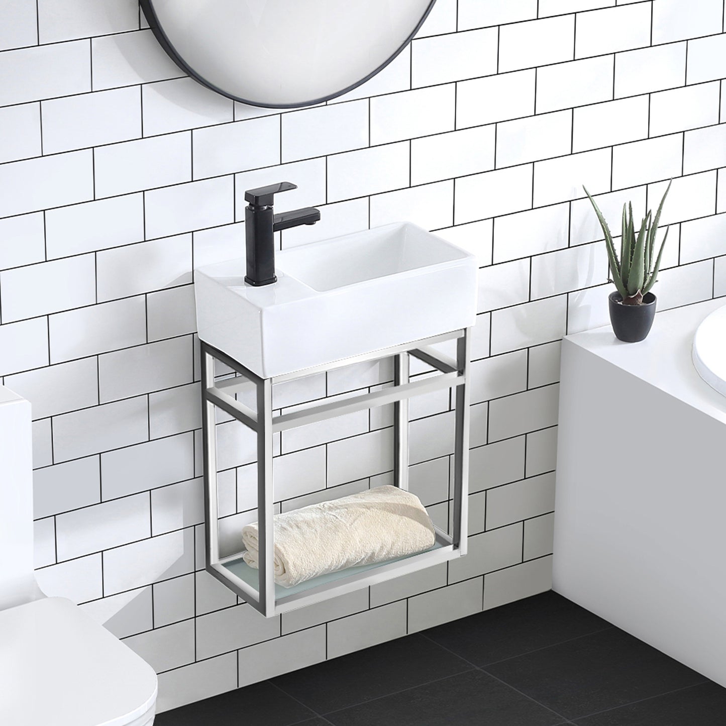 Swiss Madison, Pierre 19.5 Single, Open Shelf, Chrome Metal Frame Bathroom Vanity
