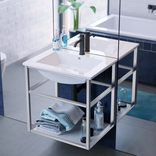 Swiss Madison, Pierre 24 Single, Open Shelf, Chrome Metal Frame Bathroom Vanity