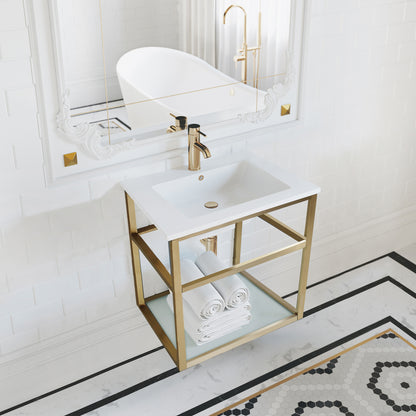 Swiss Madison, Pierre 24 Single, Open Shelf, Gold Metal Frame Bathroom Vanity