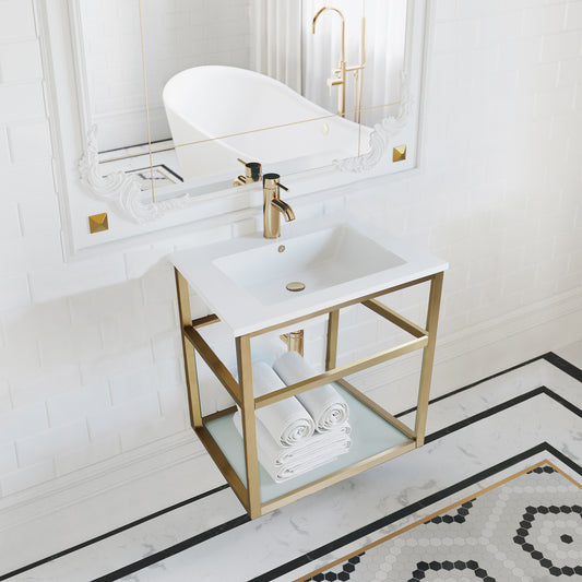 Swiss Madison, Pierre 24 Single, Open Shelf, Gold Metal Frame Bathroom Vanity