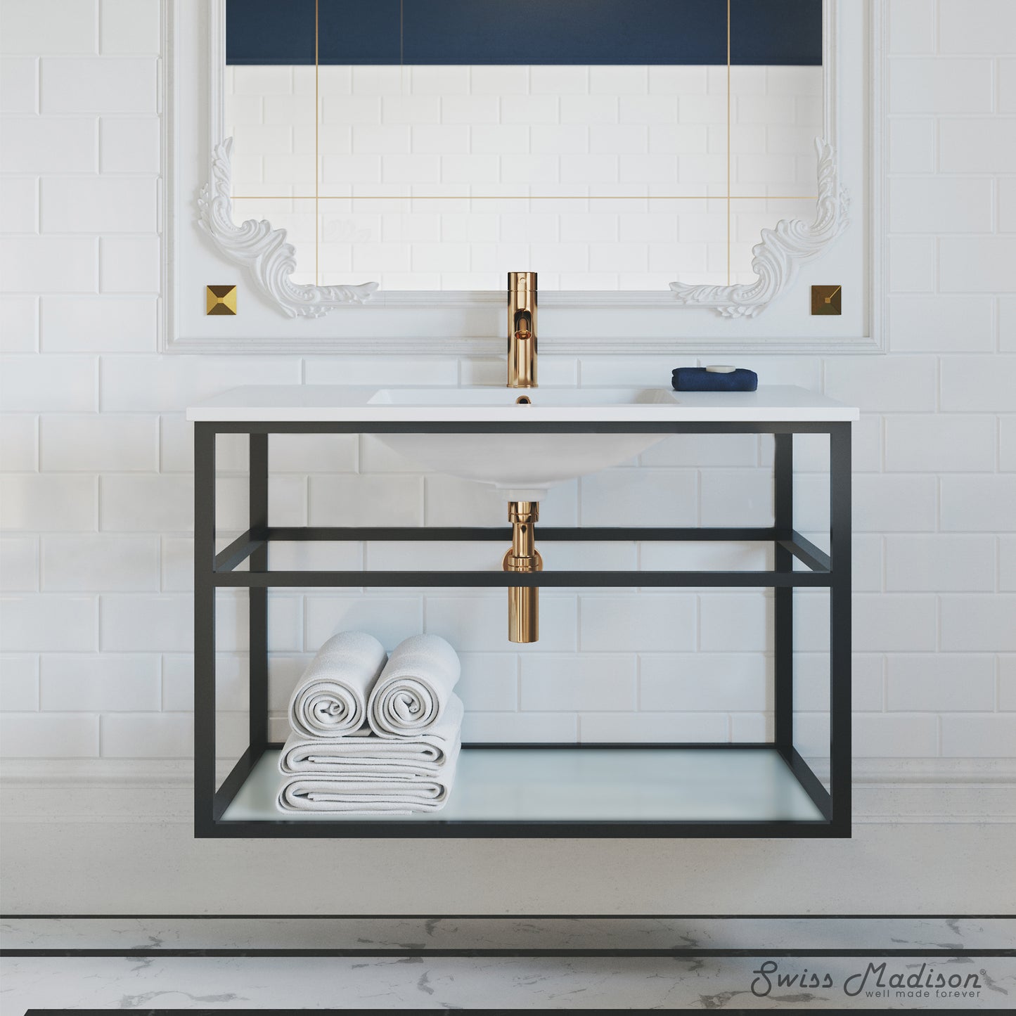 Swiss Madison, Pierre 36 Single, Metal Frame, Open Shelf, Bathroom Vanity