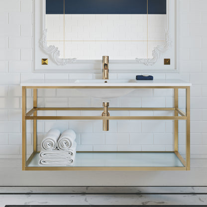 Swiss Madison, Pierre 48 Single, Open Shelf, Gold Metal Frame Bathroom Vanity