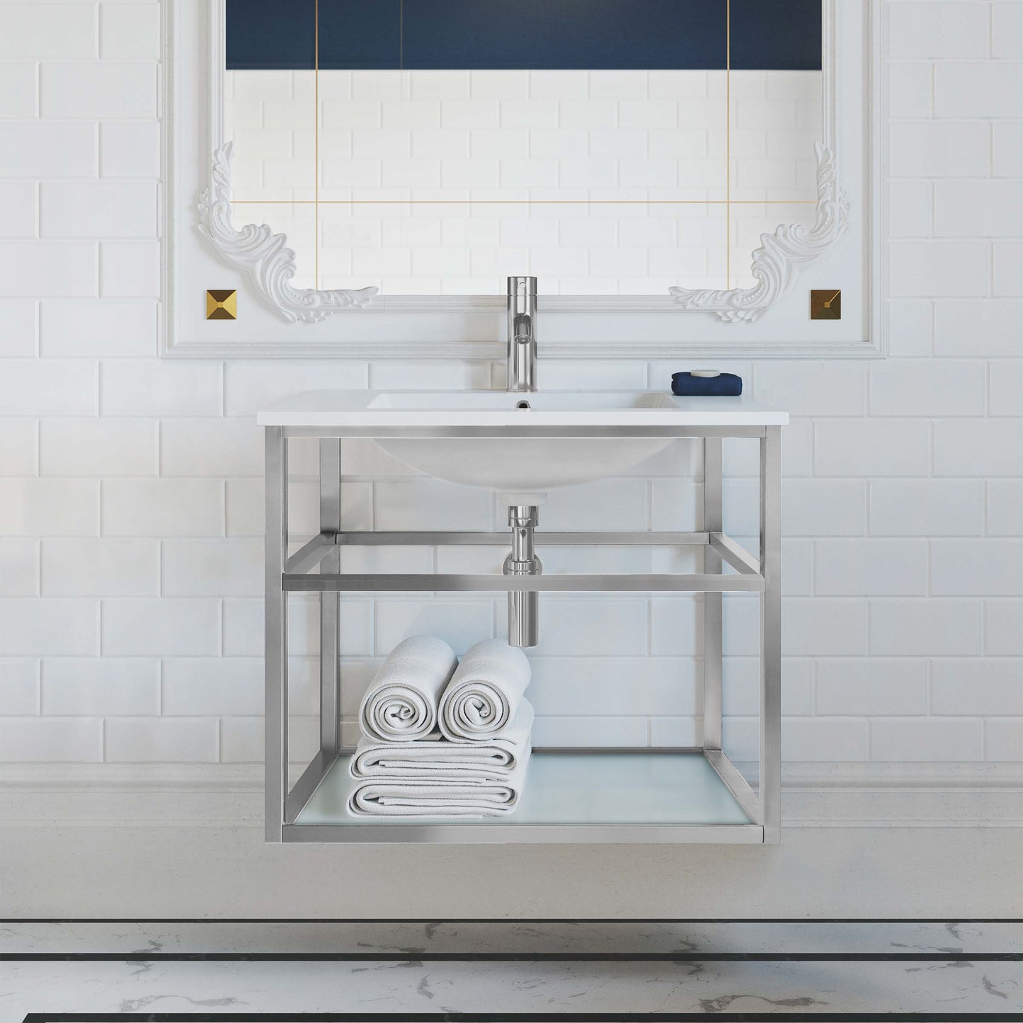 Swiss Madison, Pierre 30 Single, Open Shelf, Chrome Metal Frame Bathroom Vanity