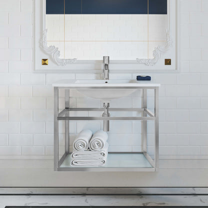 Swiss Madison, Pierre 30 Single, Open Shelf, Chrome Metal Frame Bathroom Vanity