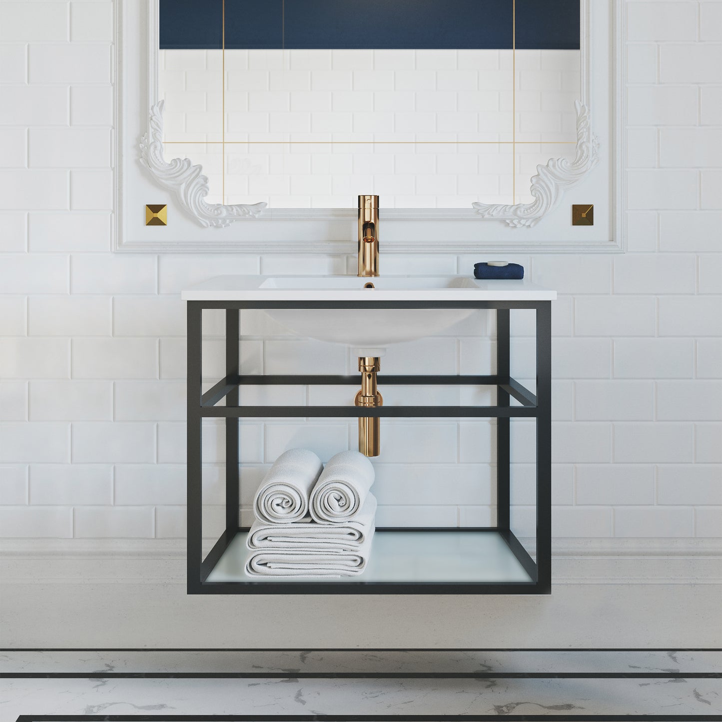 Swiss Madison, Pierre 30 Single, Open Shelf, Matte Black Metal Frame Bathroom Vanity