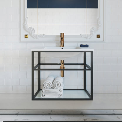 Swiss Madison, Pierre 30 Single, Open Shelf, Matte Black Metal Frame Bathroom Vanity