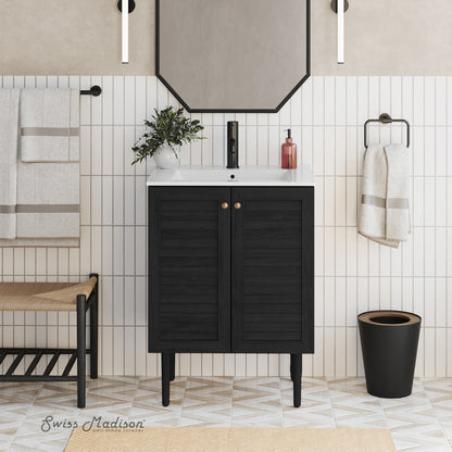 Swiss Madison, Bron 24" Freestanding Bathroom Vanity in Black Oak with Sink Top