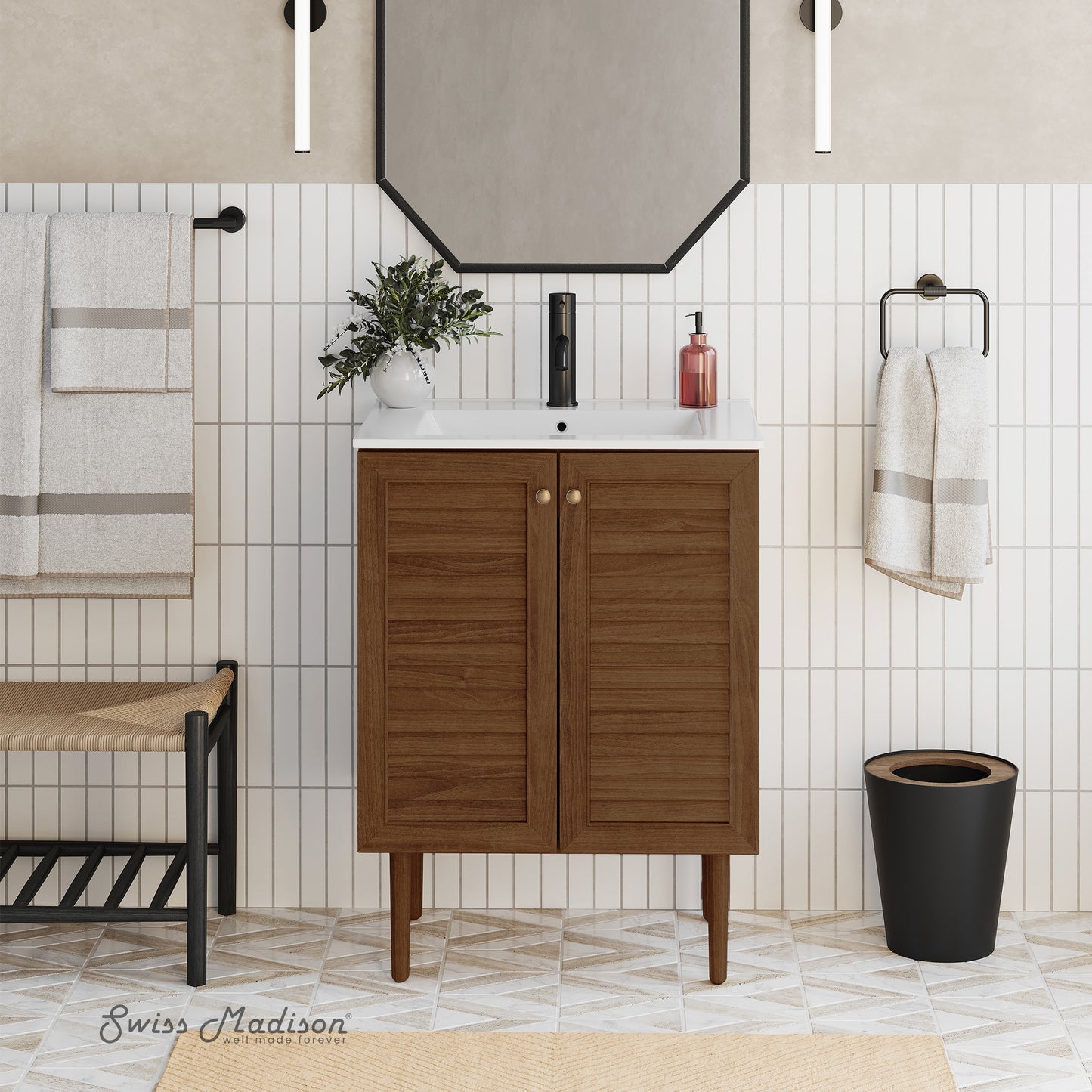 Swiss Madison, Bron 24" Freestanding Bathroom Vanity in Brown Oak with Sink Top