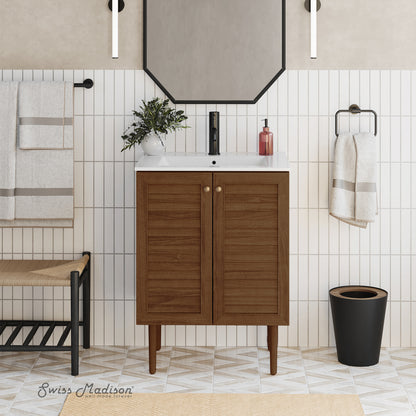 Swiss Madison, Bron 24" Freestanding Bathroom Vanity in Brown Oak with Sink Top